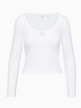 Aritzia Kingston White Long-Sleeve Keyhole Top